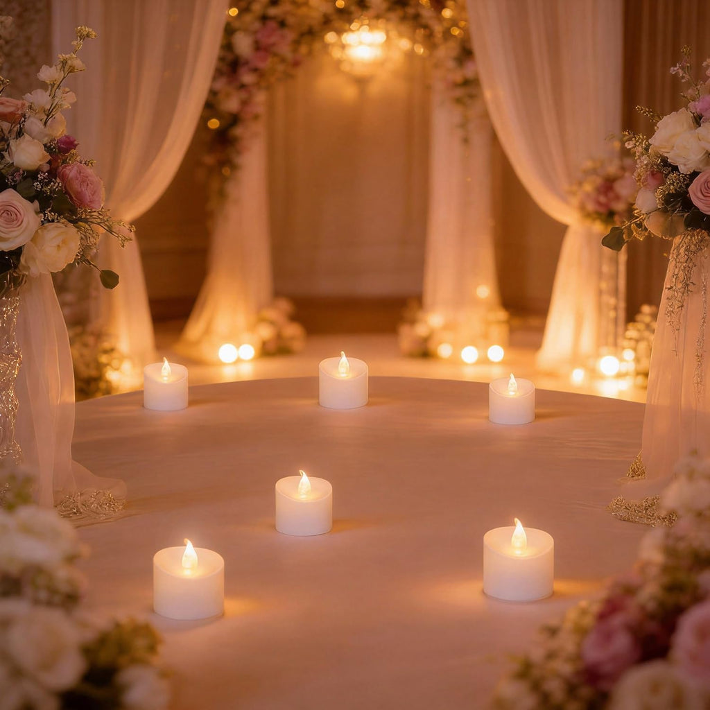 100 Pack Flickering LED Tea Lights, Last 100H+, Warm White Light