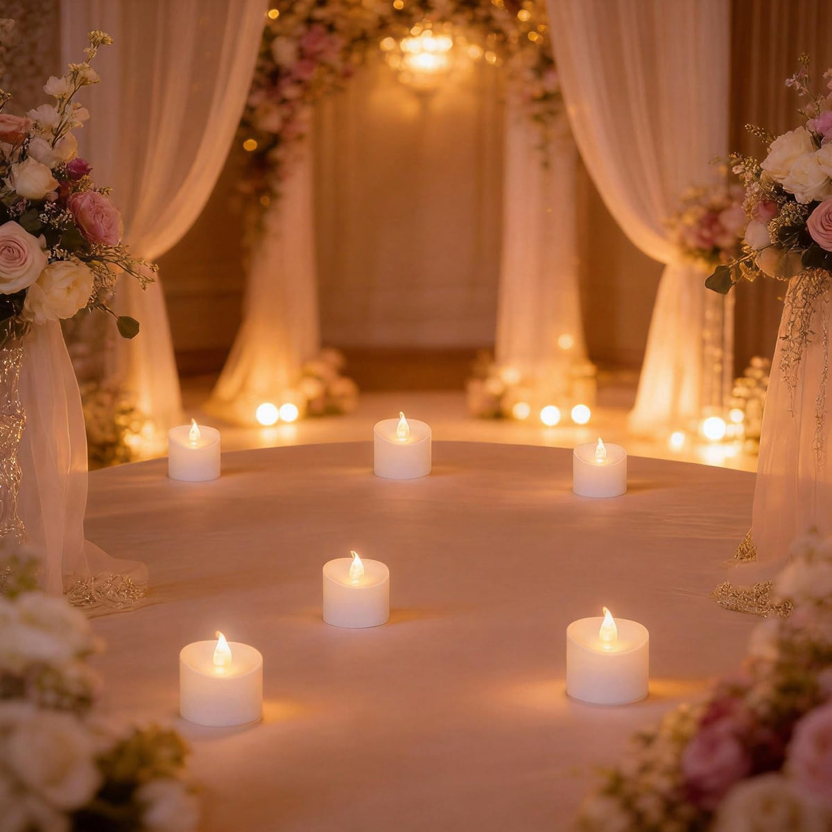 100 Pack Flickering LED Tea Lights, Last 100H+, Warm White Light