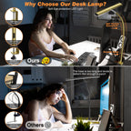 Airlonv LED Desk Lamp with Clamp, 17" Stepless Dimming Light, Black