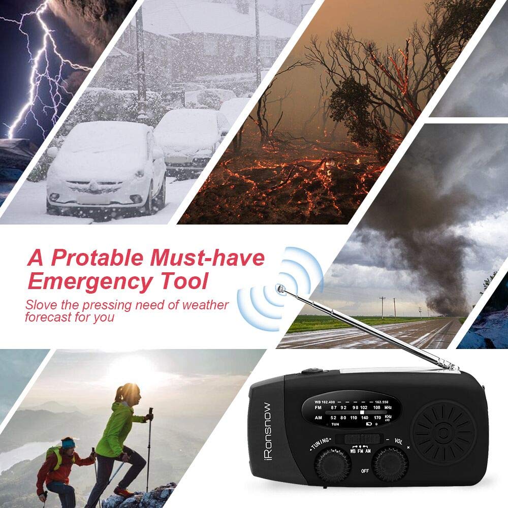 2000mAh Wind Up Solar Radio, Emergency Weather Radio,FM/AM Hand Crank Radio