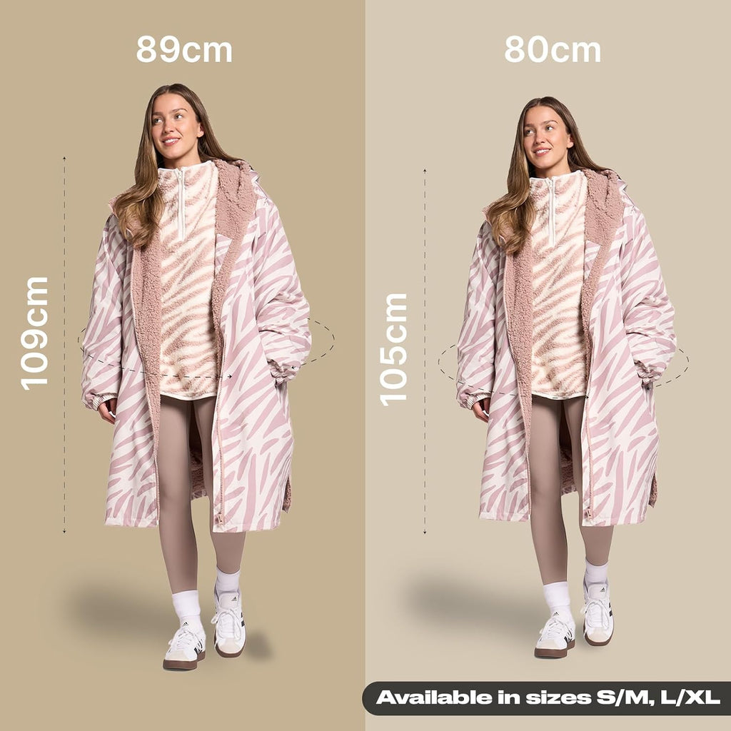 OHS Adults Drying Robe, Water-Resistant Changing Robe Gifts for Women Comfy Sherpa Privacy Robes for Women Men, Stay Dry Jacket Swimming Camping Drying Robes - S/M, L/XL