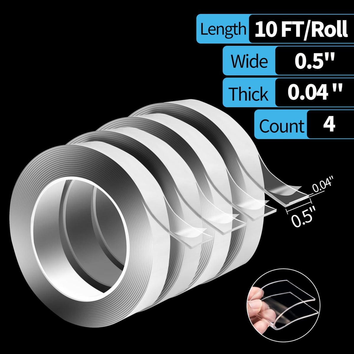 Art3d Double-Sided Tape Heavy Duty (10FT) Mounting Tape, Multipurpose Removable Adhesive Foam Tape, Reusable Transparent Tape for Paste Items, Household