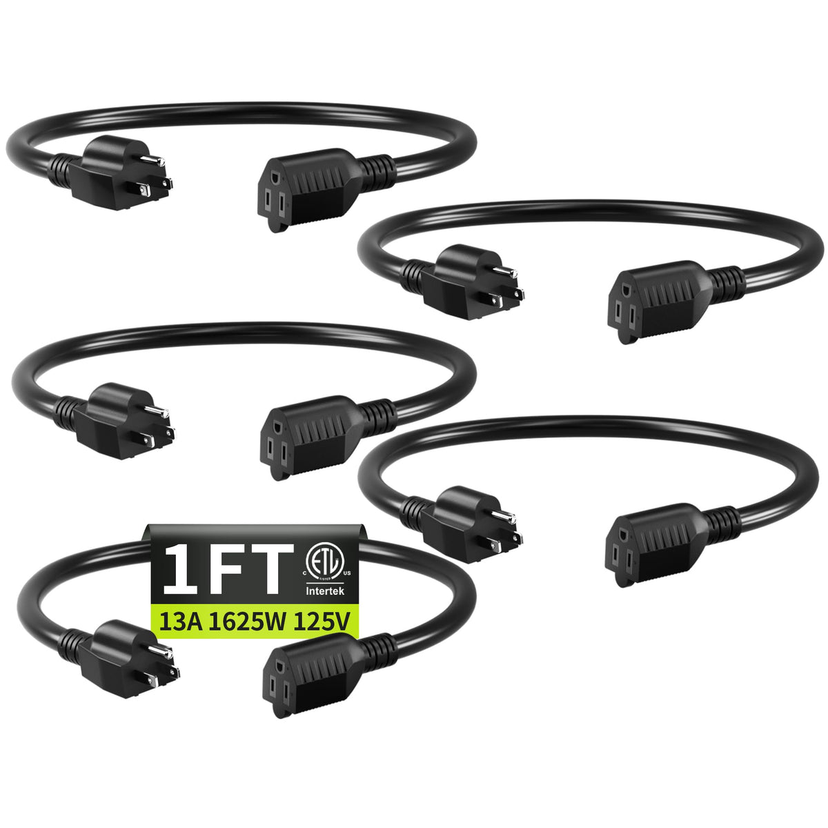 16/3 Black Extension Cord 6 FT Indoor, Short Extension Cord