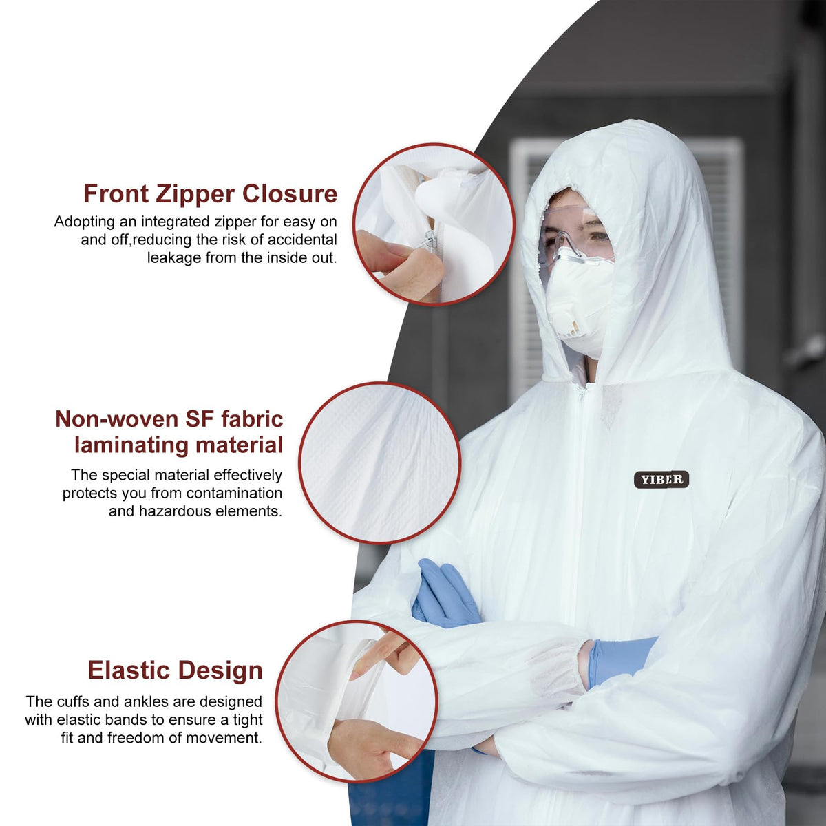 Hazmat suit, Disposable coveralls for Painting, Ideal Halloween Cosplay Hazmat Costume, White, Medium, 2