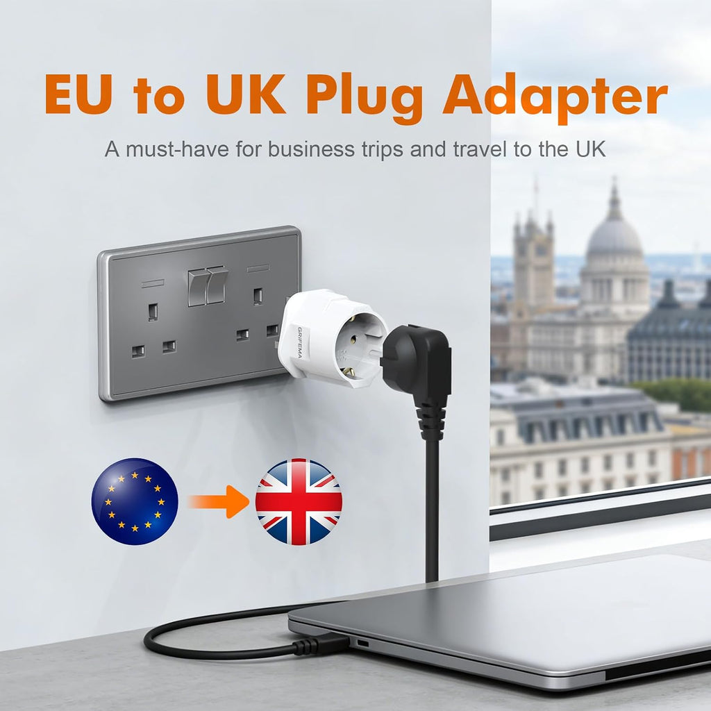 GRIFEMA EU to UK Plug Adapter with 13A Fuse 2 Pack