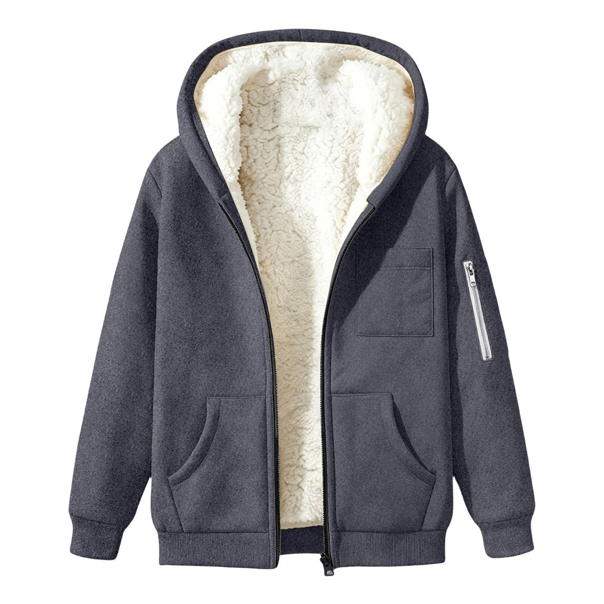 Womens Teddy Fleece Hoodies Sherpa Lined Fuzzy Jacket with Pockets Full Zip Hooded Sweatshirts Ladies Fall Winter Warm Jumper Coat Outwear Thermal Outfits Clothing