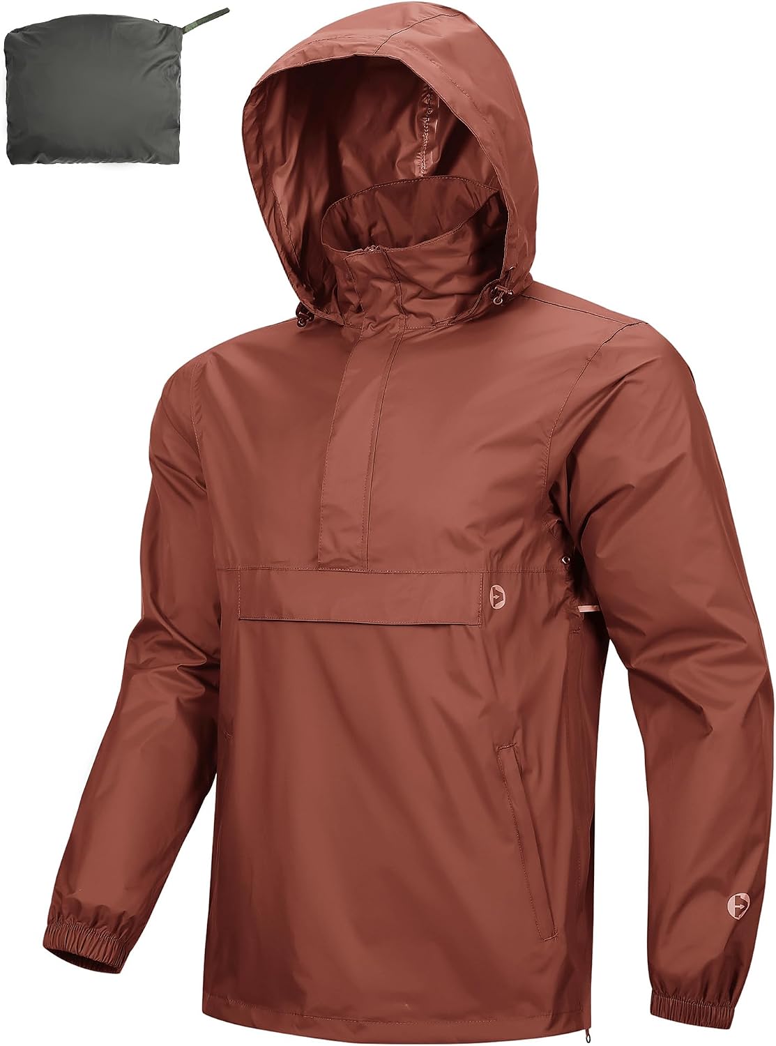 Outdoor Ventures Men's Waterproof Rain Jacket Packable Hooded Pullover