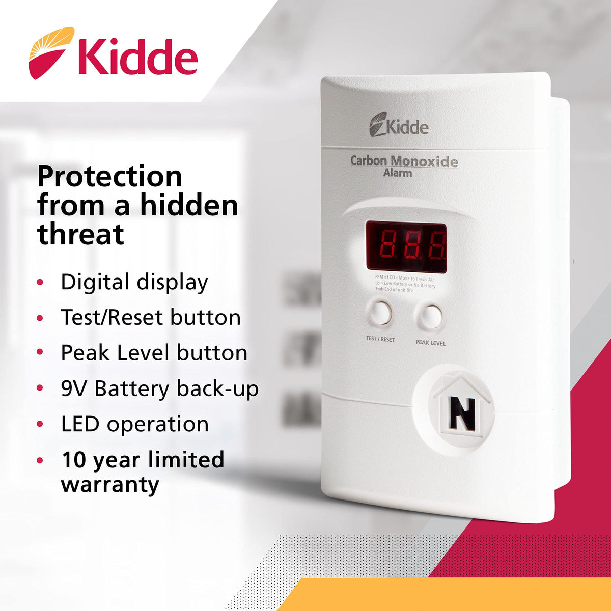 Kidde Carbon Monoxide Detector, Plug-in & AA Battery Backup, COPD
