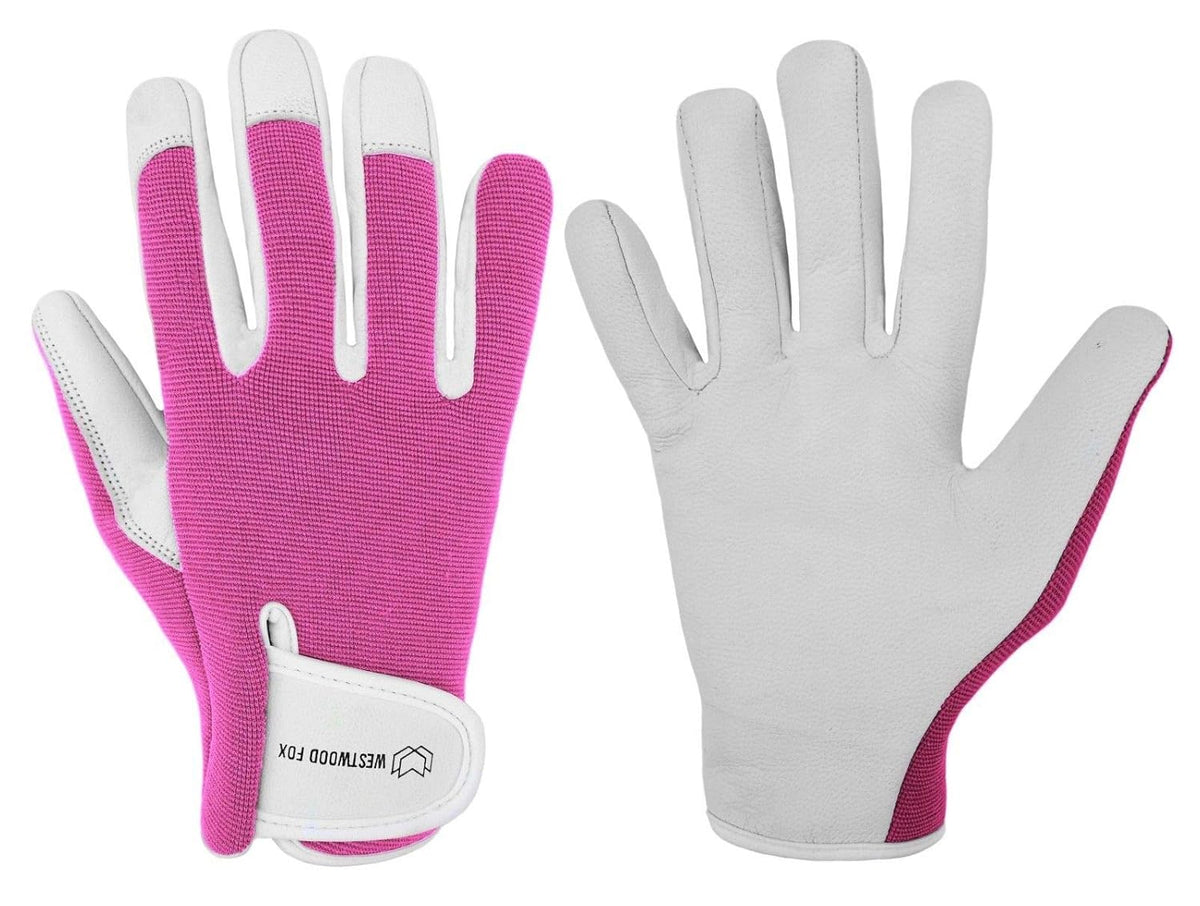 WESTWOOD FOX Ladies/Mens Leather Gardening Gloves Thorn Proof Rigger Garden work gloves, Safety Working Gloves, Premium Quality (Babypink, M)