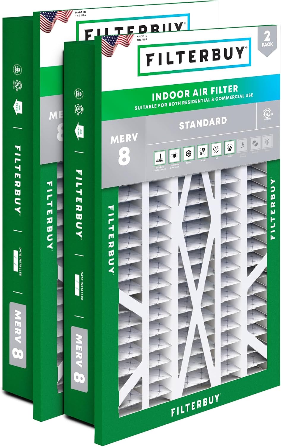 Filterbuy 22x24x5 Air Filter MERV 8 Dust & Allergy Defense (2-Pack)