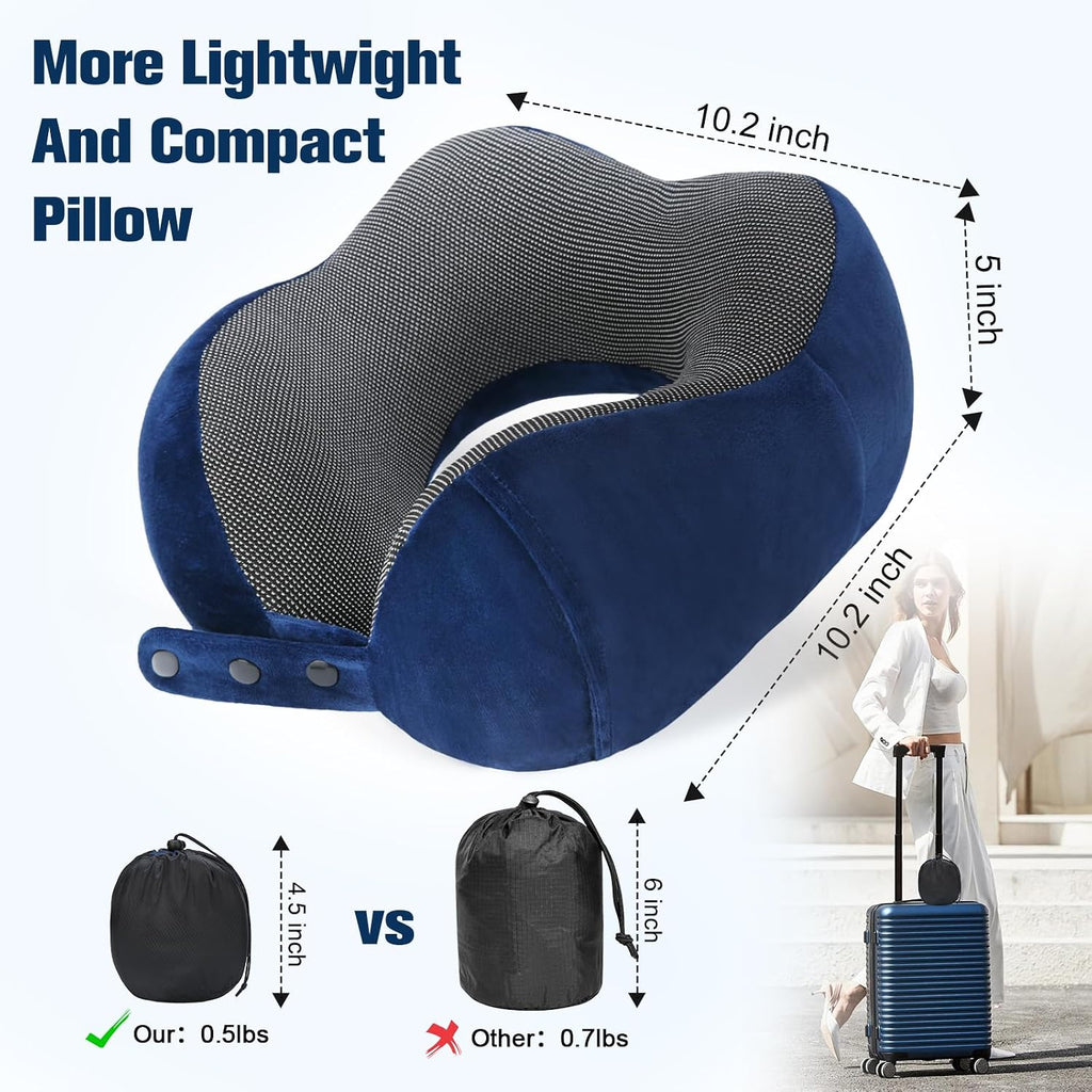 Cirorld Travel Pillow for Airplane, Neck Pillow for Travel, Memory Foam Travel Neck Pillow for Adults, Adjustable & Compact Flight Pillow, Ergonomic Neck Cushion, With Ear Plugs, Eye Mask, Carry Bag