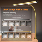 Airlonv LED Desk Lamp with Clamp, 17" Stepless Dimming Light, Black