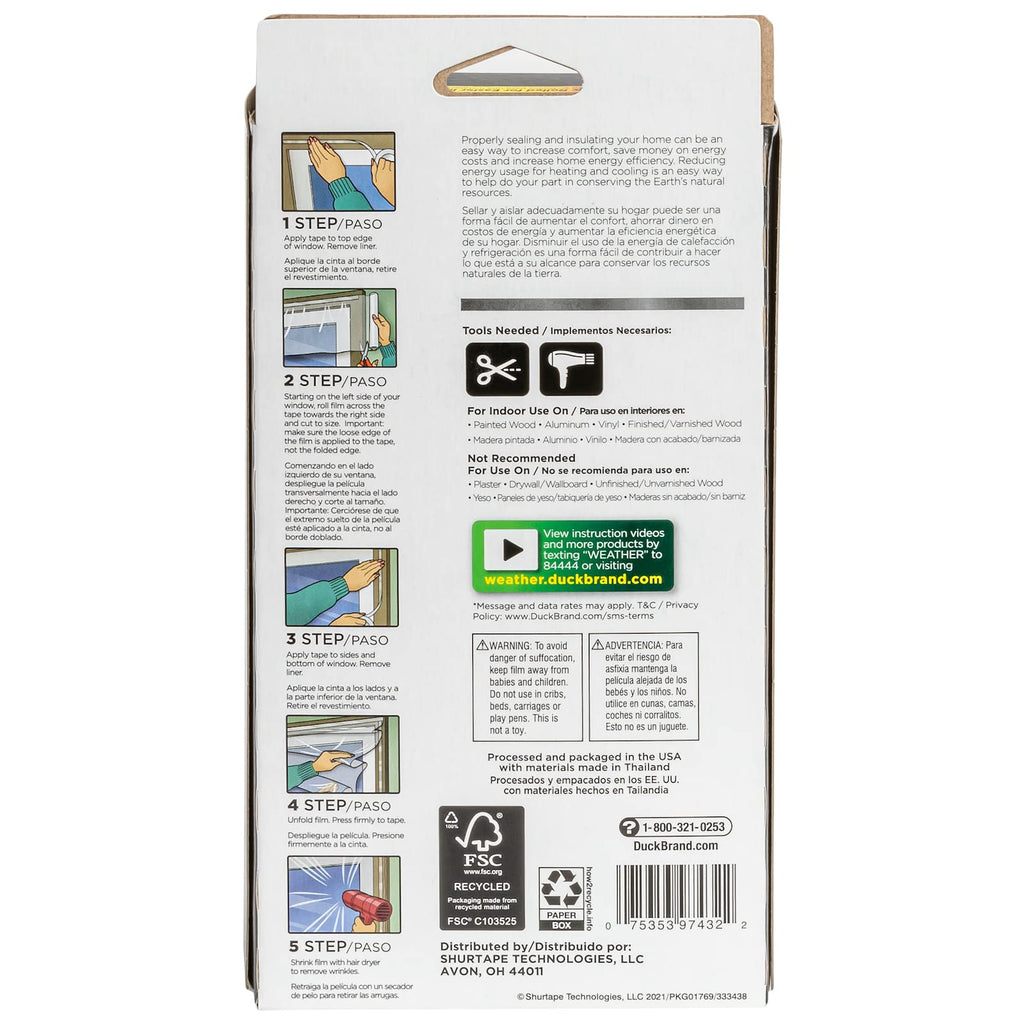 Duck MAX Strength Window Insulation Kit, Winter Window Seal Kit Fits up to 10 Windows, Heavy Duty Shrink Film Cuts to Size for Easy Indoor Installation, Window Tape Included,62 In. x 420 In., Clear
