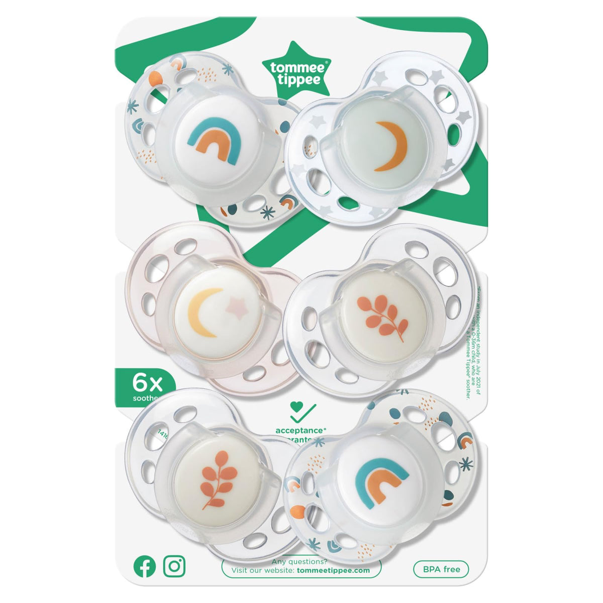 Tommee Tippee NightGlow Dummy Orthodontic 18-36m Pack of 4