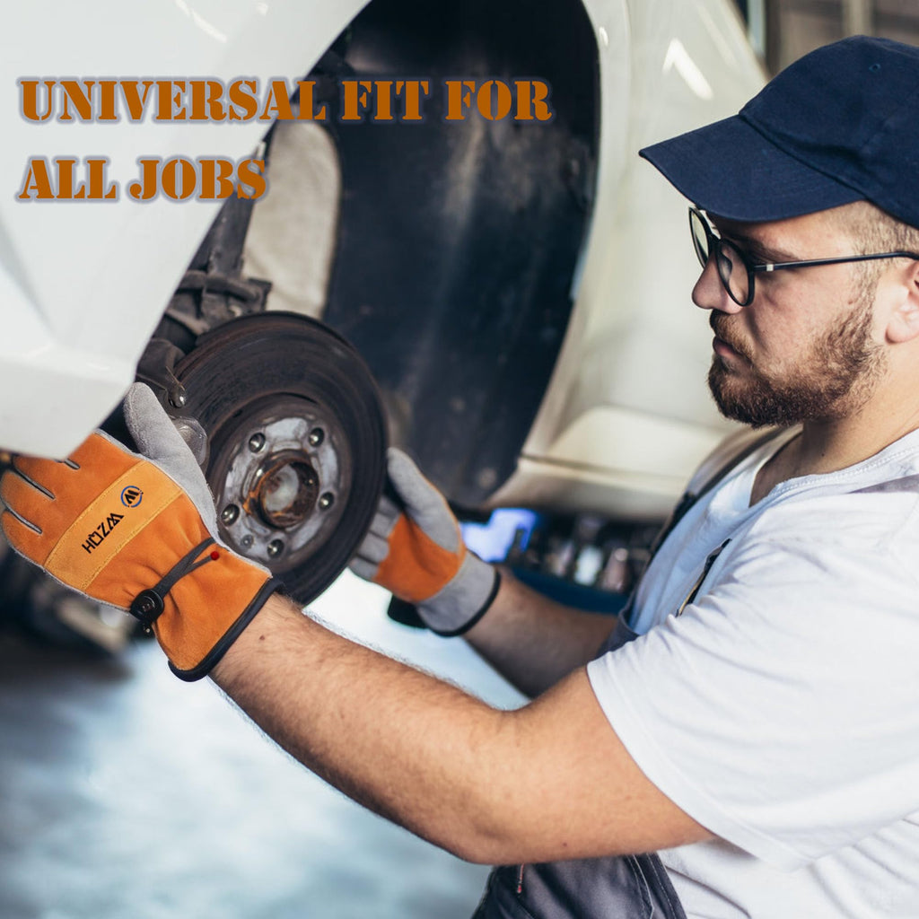 WZQH Leather Work Gloves for Men or Women.Gardening,Welding,Coffee-grey L