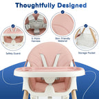 Baby High Chair Foldable Highchair, High Chairs for Babies and Toddlers Adjustable Height & Reclining Seat Detachable Double Tray, Ergonomic Feeding Portable Highchairs for Newborn 6 Months to 5 Years
