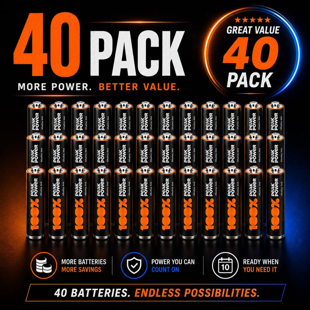 100PP AA Batteries 40 Pack | Alkaline 1.5V, 10-Year Shelf Life