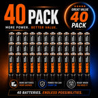 100PP AA Batteries 40 Pack | Alkaline 1.5V, 10-Year Shelf Life