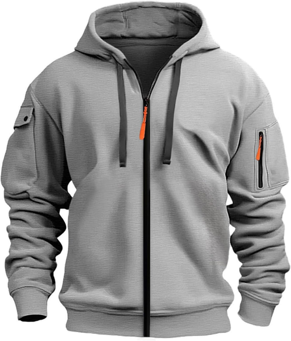 Mens Hoodie Long Sleeve Pullover Zipped with Drawstring Hood and Pocket Cuffed Shirts Hoody Fleece Slim Fit Casual Winter Oversized Hooded Sweatshirts Jacket Streetwear