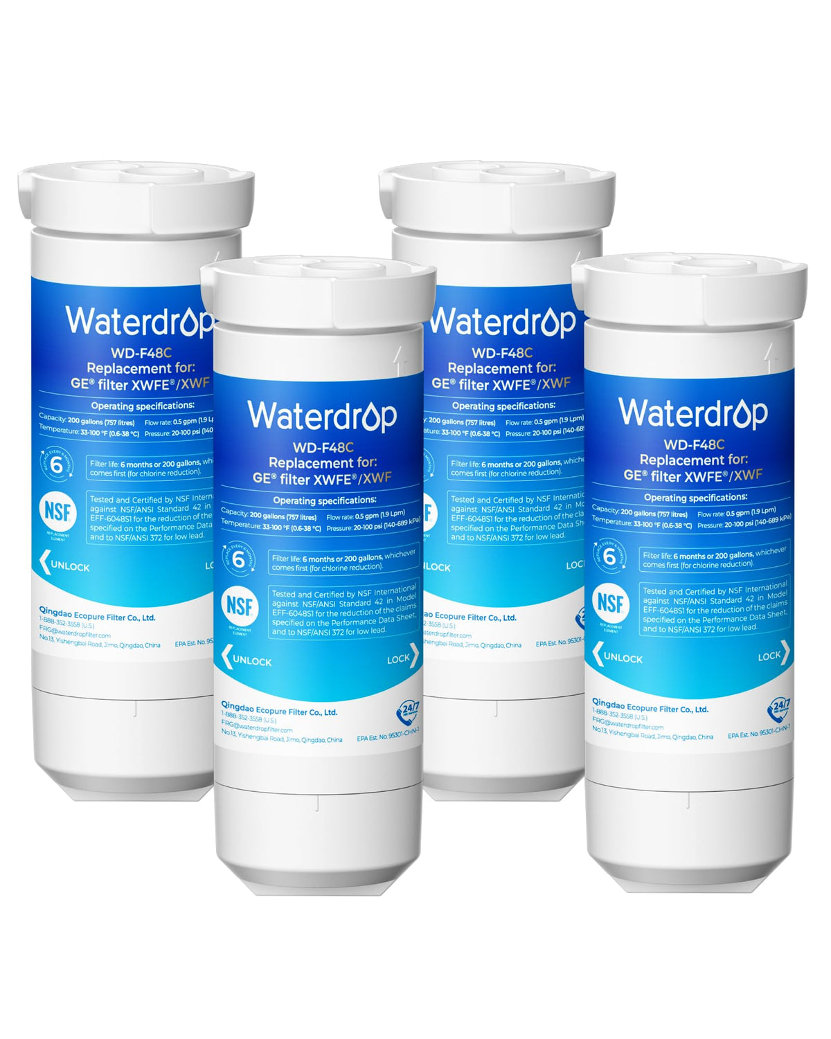 Waterdrop Plus Water Filter Replacement for GE® XWFE®, Built-in Chip 3 Pack