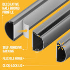 D-Line 30x15mm Cable Trunking 4m Multipack, Half Round Profile, Self-Adhesive Wire Cover, Paintable Cable Management - 10x 30mm (W) x 15mm (H) x 40cm Lengths and Accessories - Aluminium-Effect