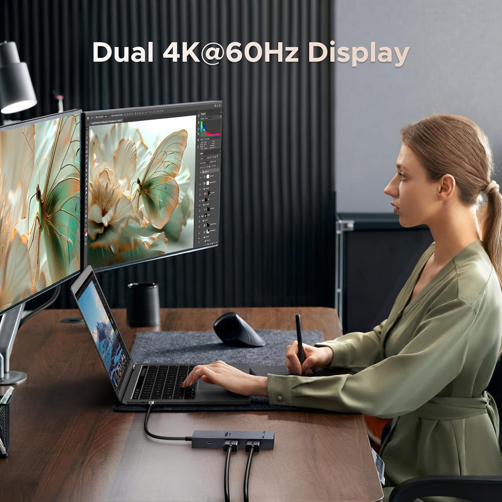 UGREEN Laptop Docking Station Dual Monitor, Dual 4K@60Hz 7-in-1 USB C Hub