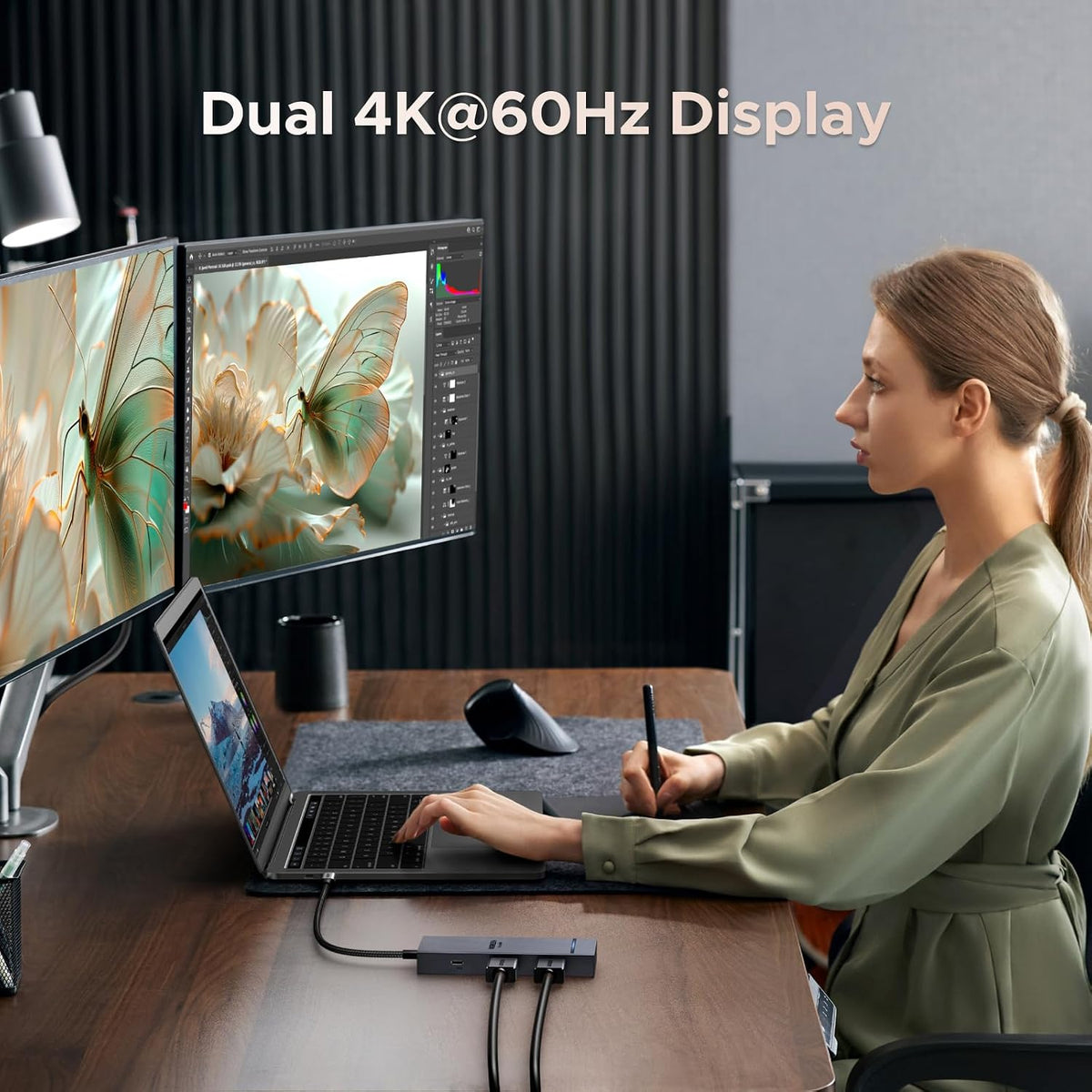 UGREEN Laptop Docking Station Dual Monitor, Dual 4K@60Hz 7-in-1 USB C Hub