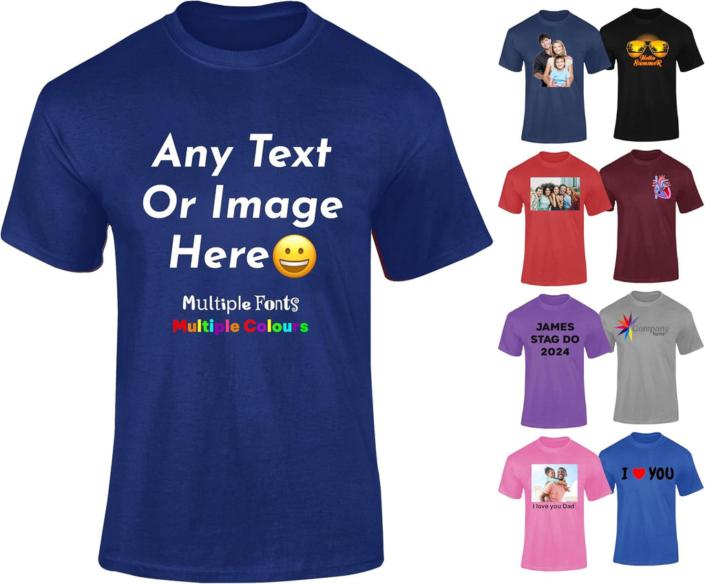 Varsany Personalised T Shirts Mens Womens Kids UK - Customised T Shirt with Any Text and Photo, Long-Lasting Printing - Design Your Own Custom T Shirt