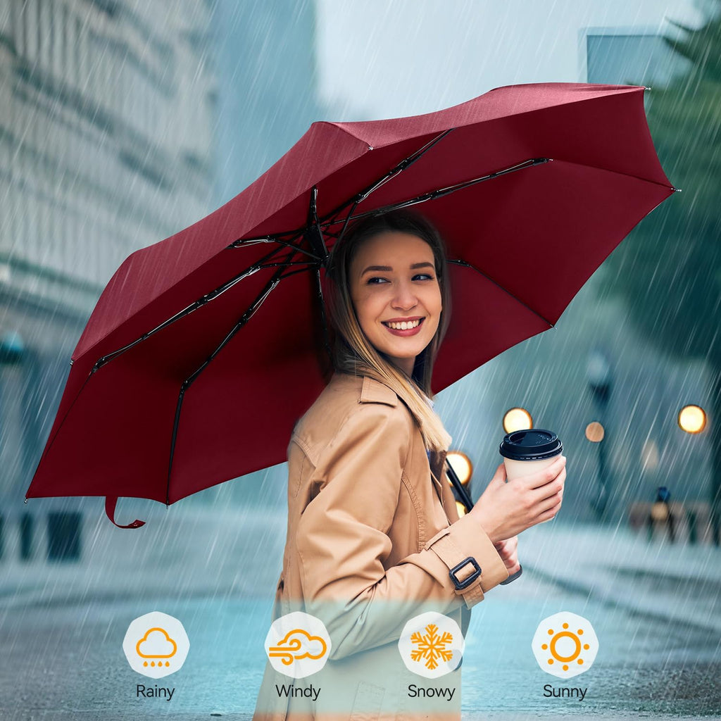 TechRise Umbrella, Compact Strong Windproof Automatic Umbrellas, Folding Lightweight, Portable Travel Golf Umbrella for Rain