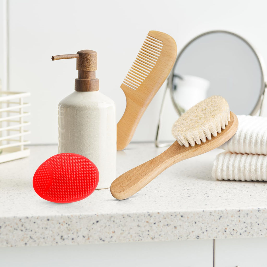 Baby Hair Brush with Wooden Handle and Super Soft Goat Bristles for Newborns, Infant, Toddlers, Kids