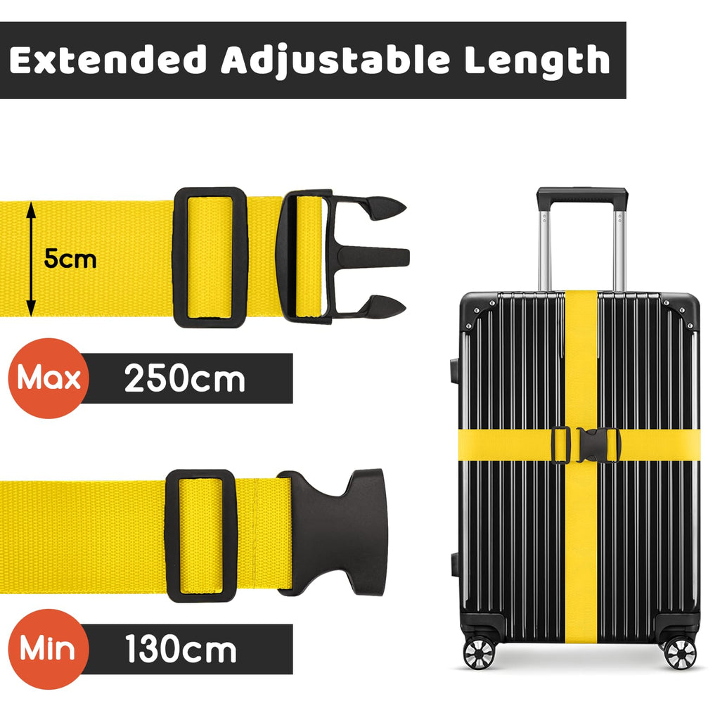 WISYOK Luggage Straps Extended, 4 Pack, 130-250cm Adjustable, Pink SkyBlue
