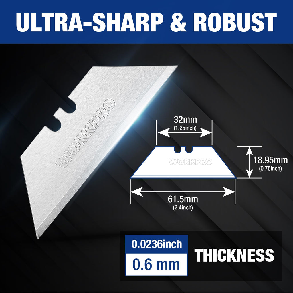WORKPRO Utility Knife Blades, 100-Pack SK5 Steel Blades with Dispenser