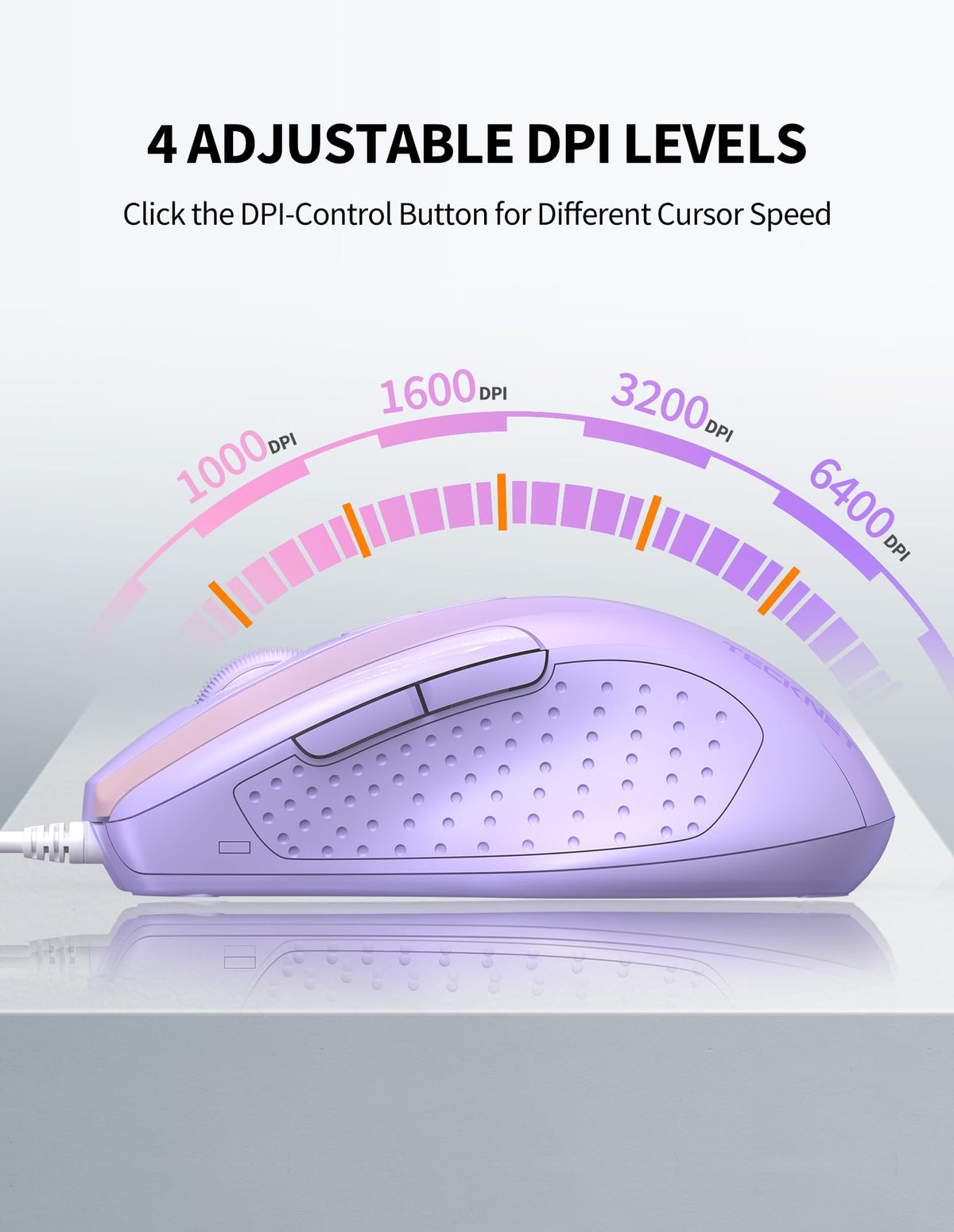 TECKNET USB Wired Mouse,6400 DPI Optical,6-Button Ergonomic Computer Mouse