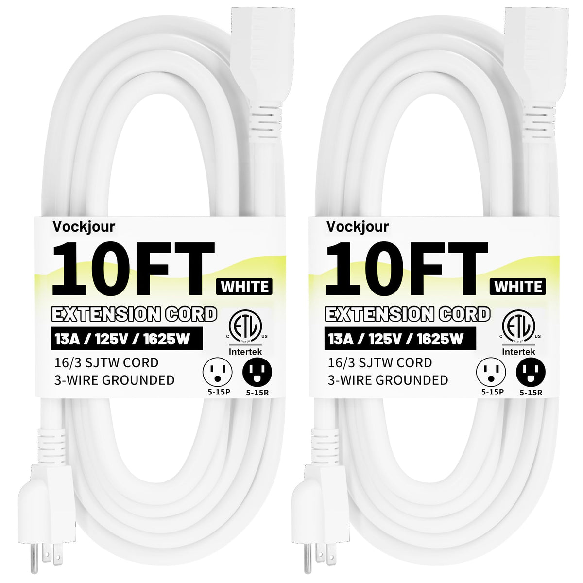 Vockjour 16/3 White Indoor Outdoor Extension Cord 35 Ft Waterproof