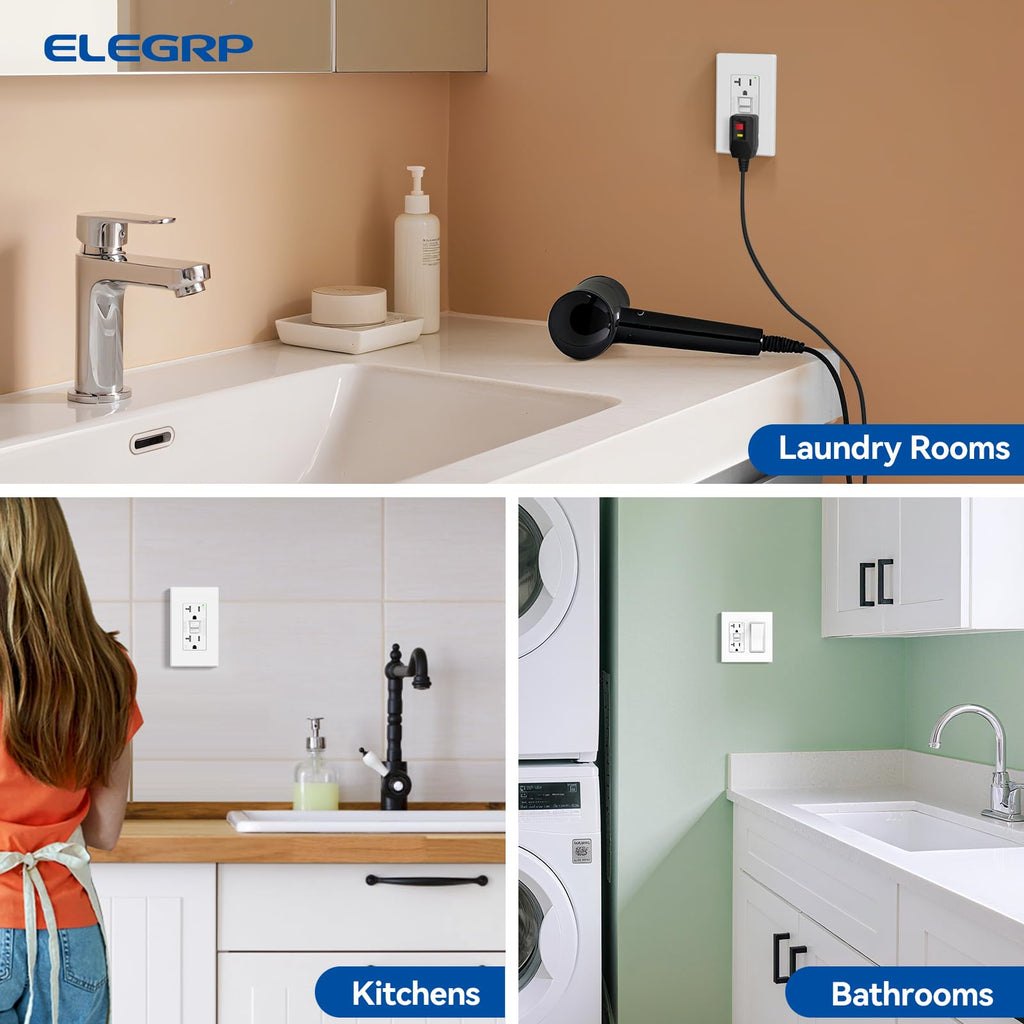 ELEGRP GFCI Outlet 20 Amp, Self-Test GFI Electrical Outlet with Thinner Design, TR Tamper Resistant GFCI Receptacle, Ground Fault Circuit Interrupters with Wall Plate, UL Listed, Light Almond, 1 Pack
