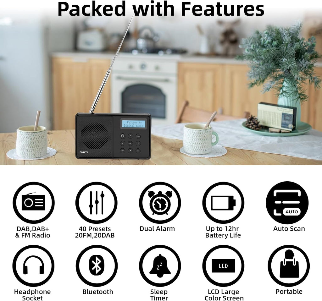 DAB Radio Portable, WOVTE DAB+ Digital Radio Rechargeable FM Radio