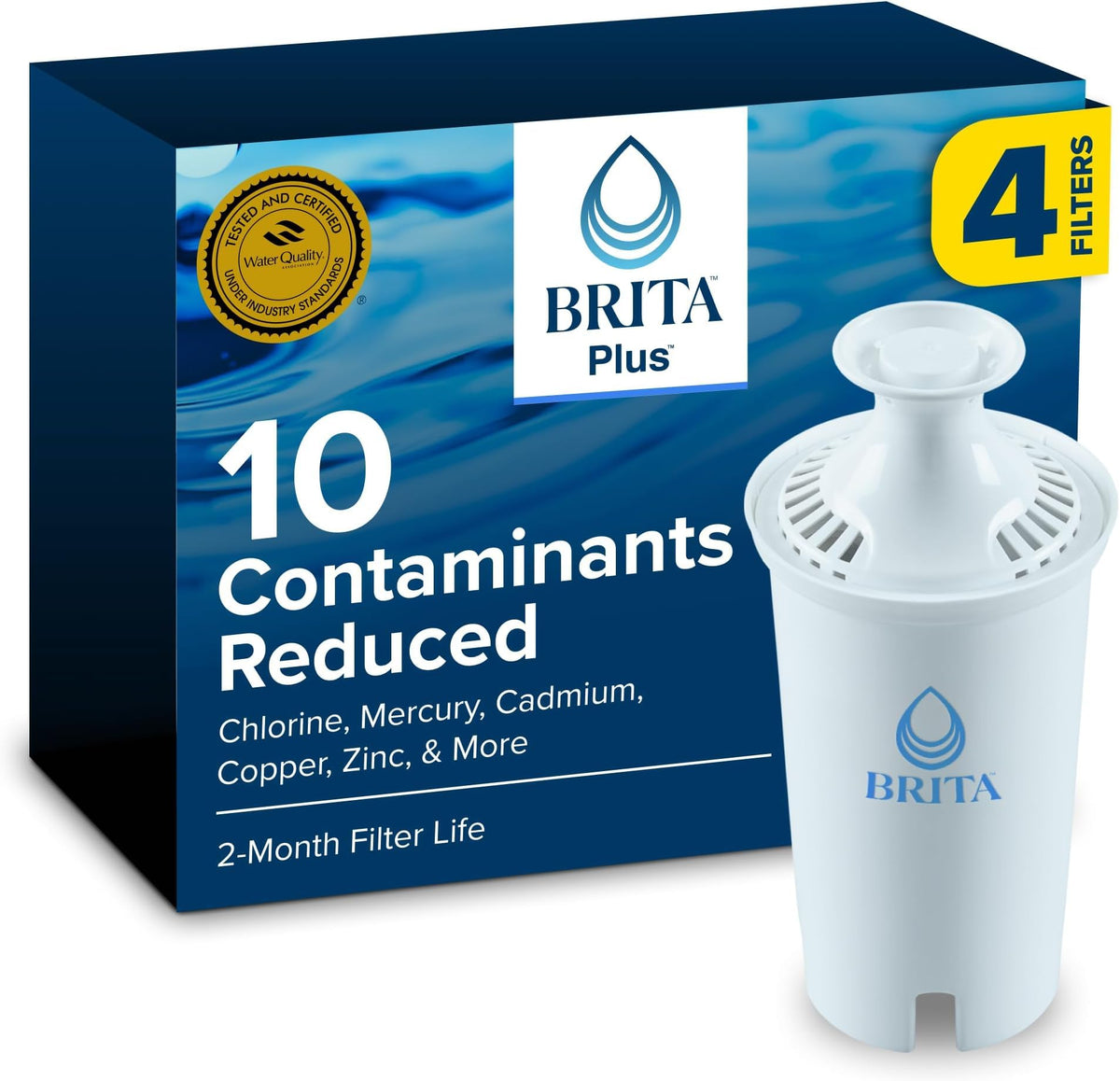 Brita Standard Pitcher and Dispenser Replacement Water Filters, White, 4