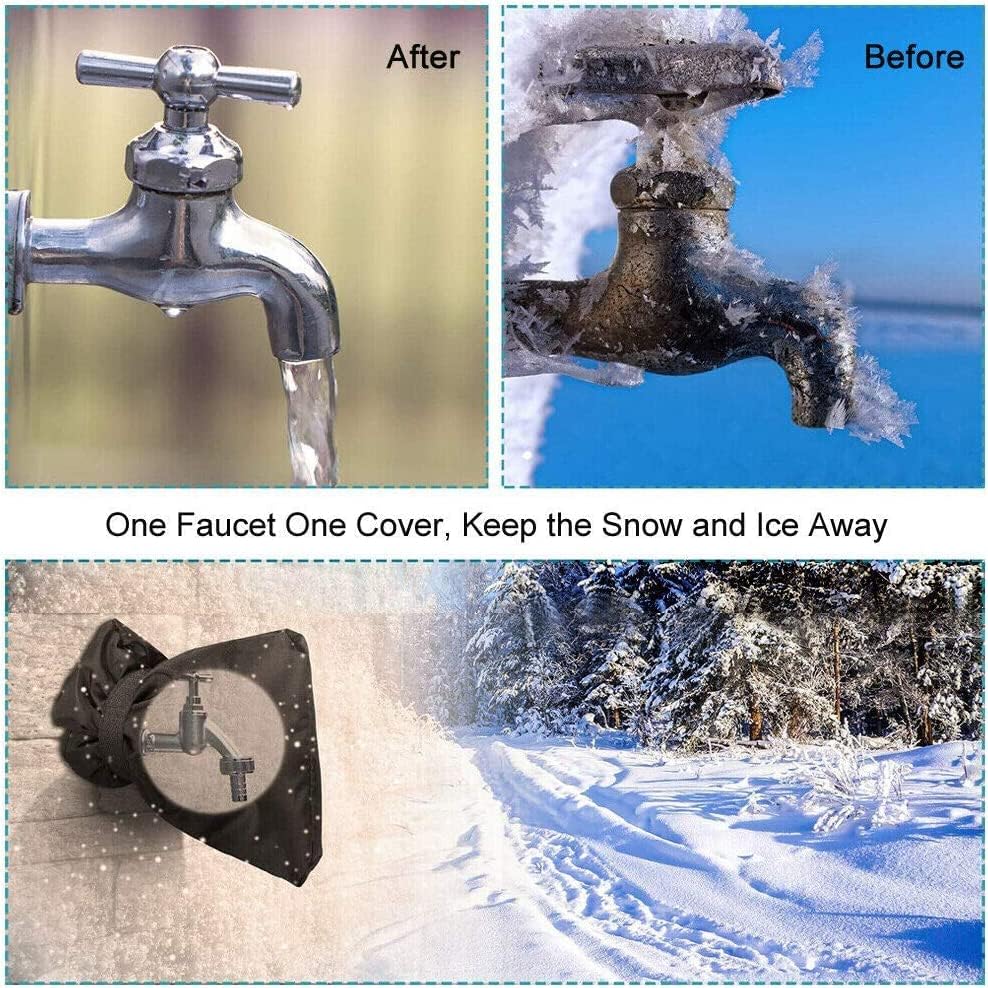 2Pack Outdoor Faucet Covers for Winter,8.5"x6.7"x2" Pro Spigot Cover Freeze Protection,Outdoor Water Socks with Reflective Strips for Winter Spigot Cover Pipe Insulation Reusable Waterproof,Black