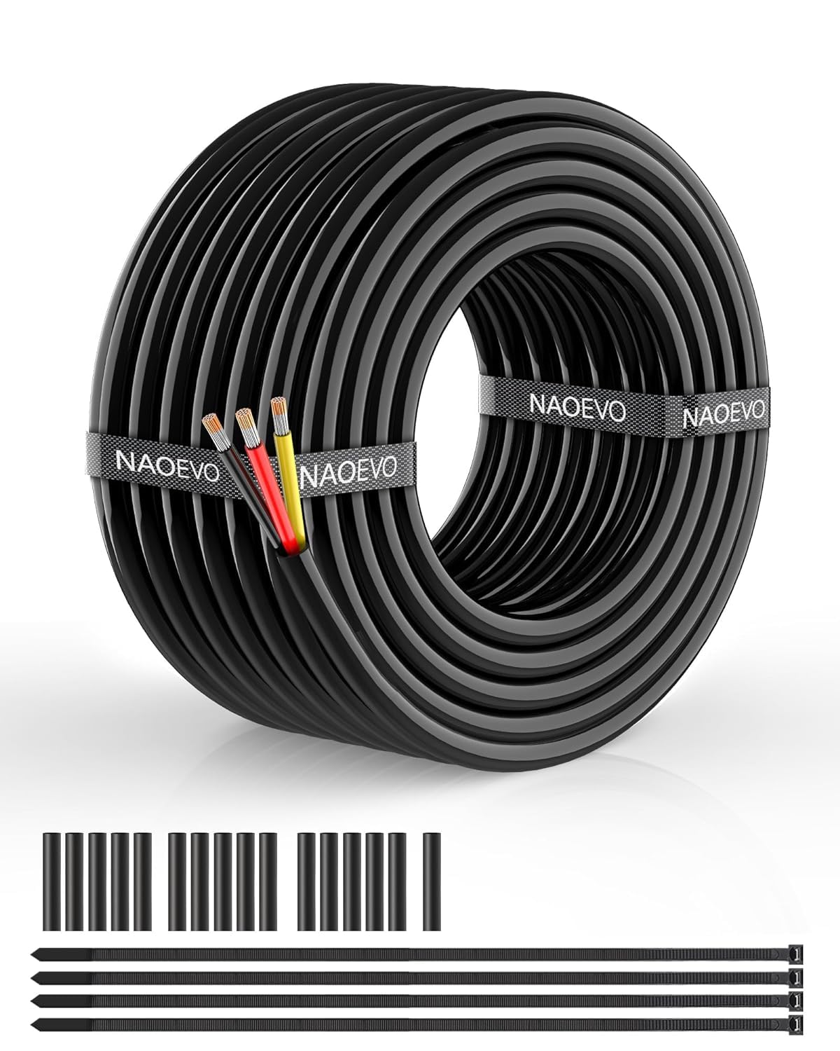 NAOEVO 14 Gauge Wire 3 Conductor, 14 Gauge Automotive Wire 12V Cable, 50FT