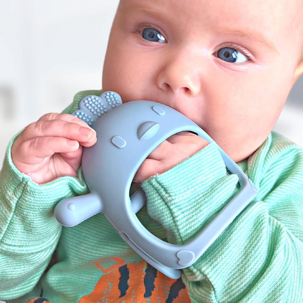 Infatot® Teething Toys for Baby Gifts – Chipmunk Silicone Mitten Teether, Soothing Glove for Infants, Baby Toys 0-6 Months, Soft Chewable Teether Toy to Prevent Finger Sucking, CM Blue.