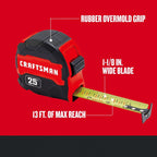 CRAFTSMAN 25-Ft Tape Measure with Fraction Marketing, Retractable, Manual-Locking Blade (CMHT37443S)