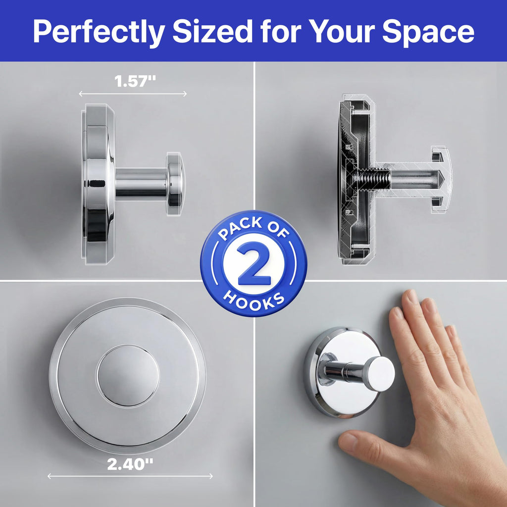 HOME SO Suction Cup Hooks for Shower & Bathroom Towel Holder 2-Pack Black