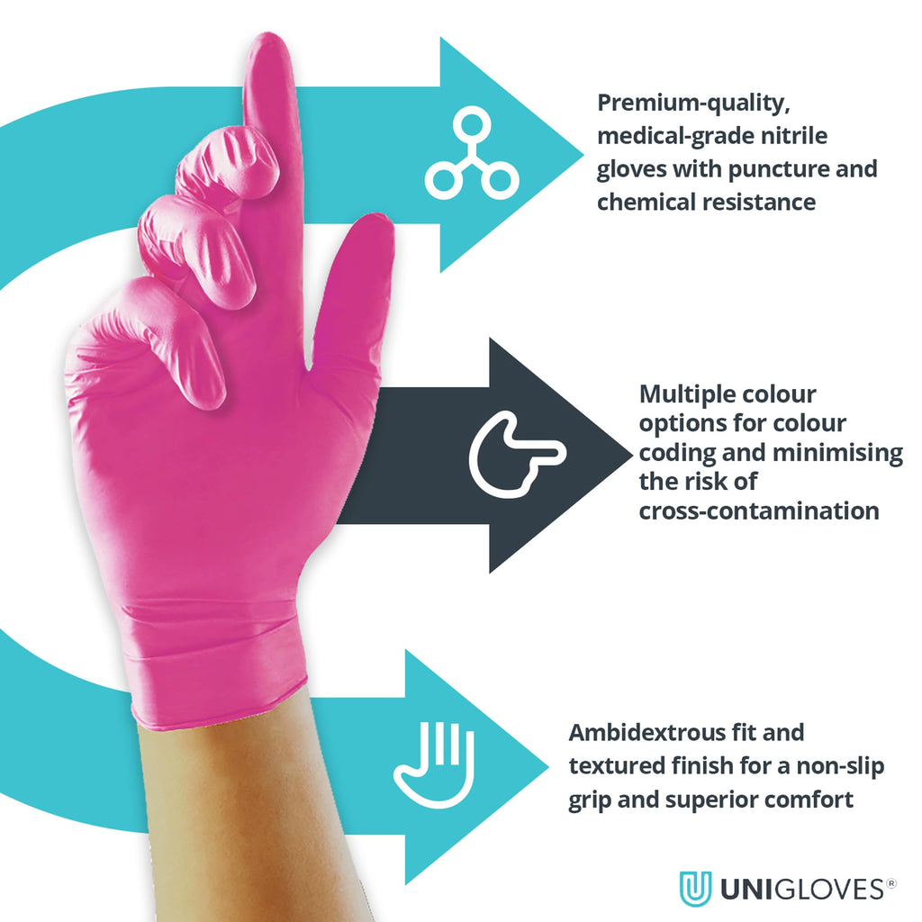 UNIGLOVES Black Pearl Nitrile Examination Gloves - Multipurpose, Powder Free and Latex Free Disposable Gloves - Box of 100 Gloves, Black, Large (GP0034)