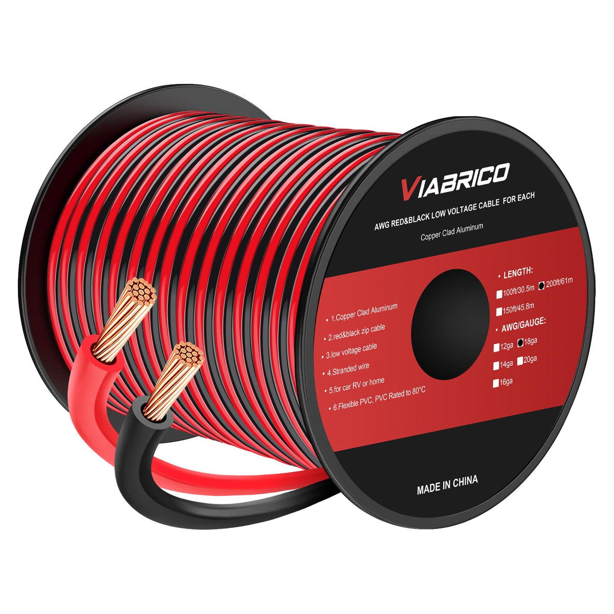 VIABRICO 300FT 10 Gauge Wire, 10AWG Automotive Wire 2 Conductor 12V Cable