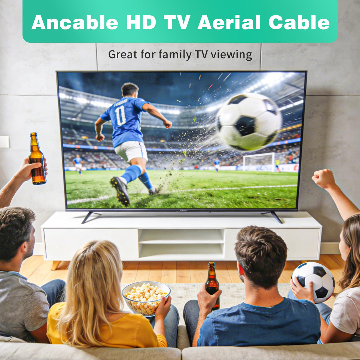 Ancable TV Aerial Cable with Coaxial Adapter 1M White TV Ariel Lead
