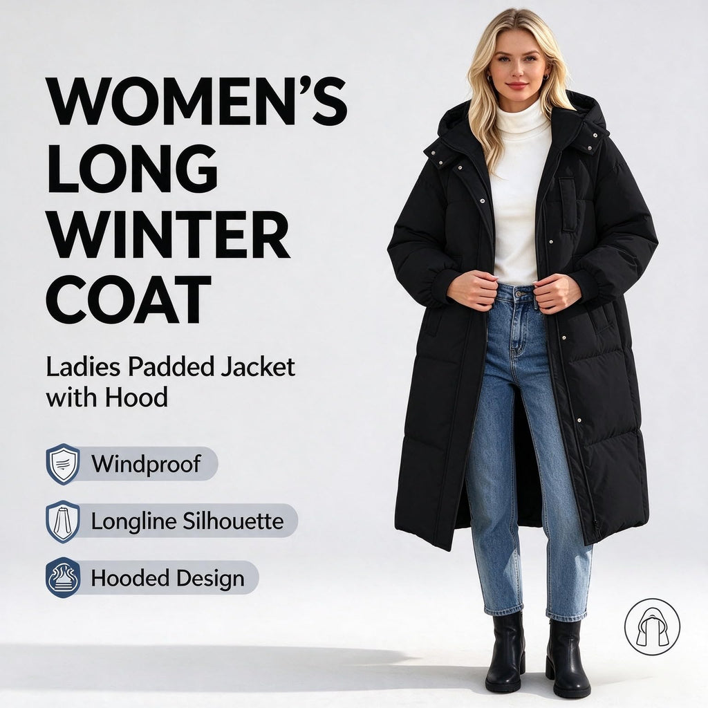 Winter Jacket Women Long With Hood, Plus Size Puffer Jackets For Women Uk,Ladies Coats And Jackets With Pockets Windproof Coats Black Parka Coat For Outdoor Hiking Travel