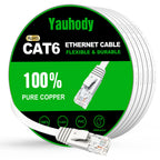 Yauhody CAT 6 Ethernet Cable 10m, Pure Copper High Speed Solid Flat CAT6