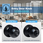 BESTTEN Keyed Entry Door Knob with Lock, Heavy Duty Interior and Exterior Door Lock, Standard Ball, Satin Nickel
