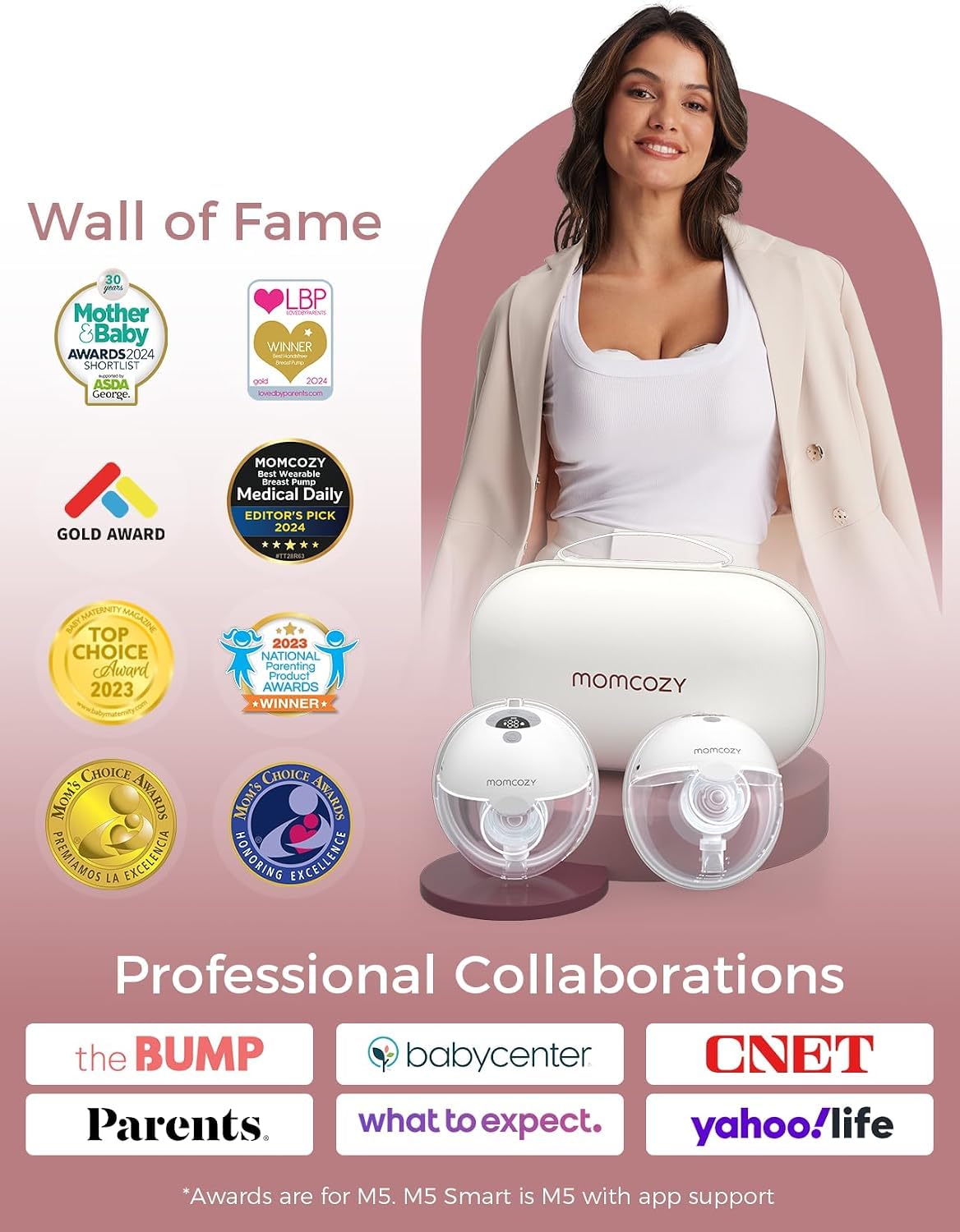 Momcozy M5 Smart Wearable Breast Pump, Double Pack, Gray