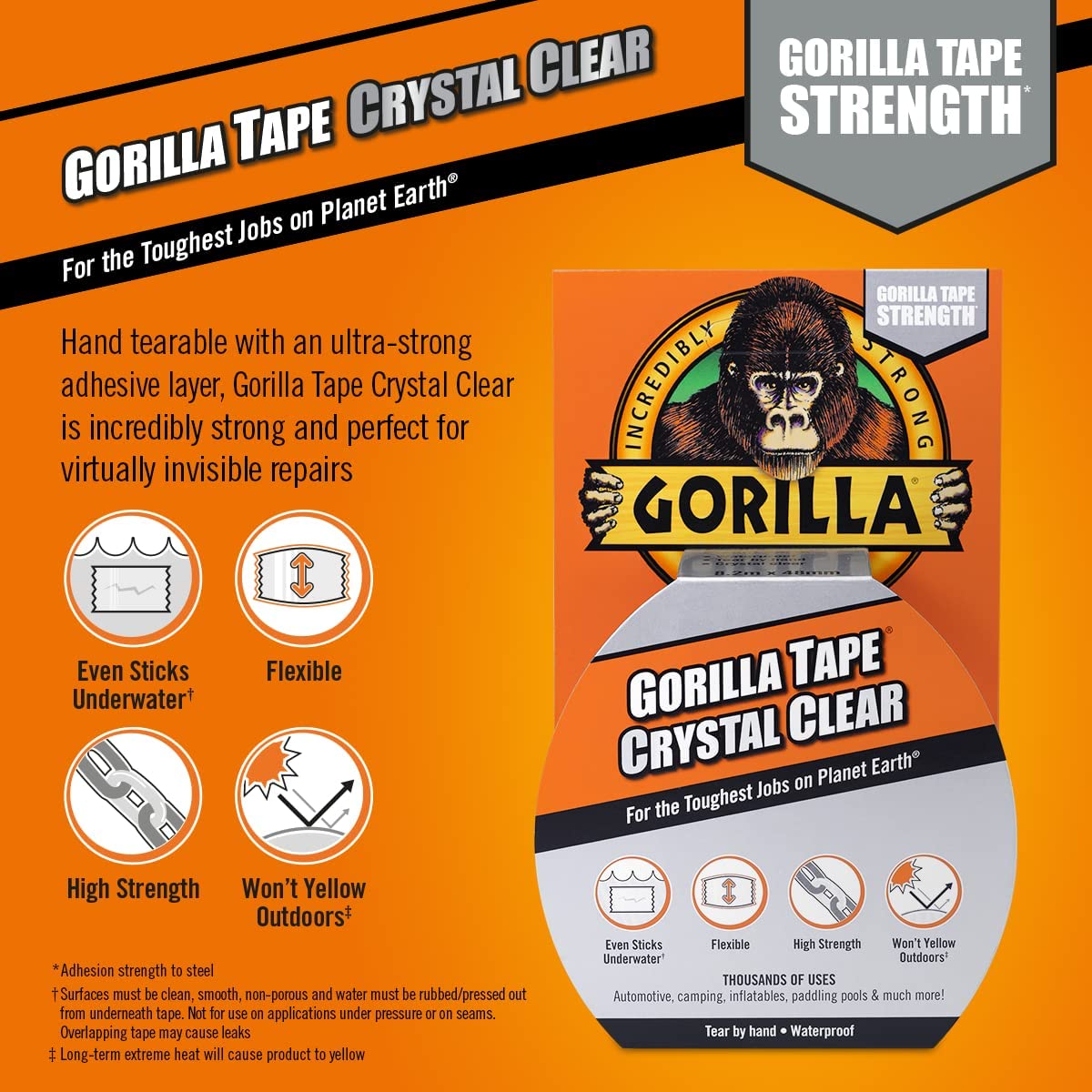 Gorilla Tape Black 11m - Heavy Duty Duct Tape, Hand-Tearable & Extra Strong